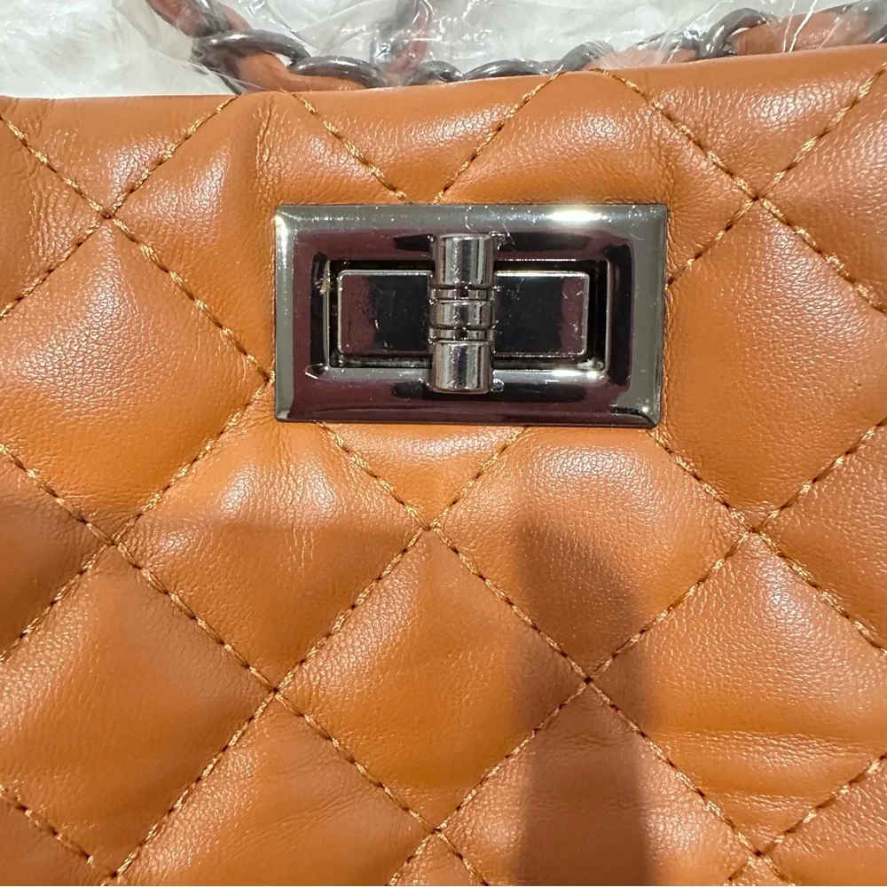 Badgley Mischka Diana Quilted Faux Leather Travel Tote Chain Shoulder Bag purse